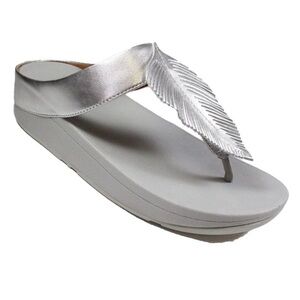 Fitflop Fino Silver Leather Womens Toe Post Sandals